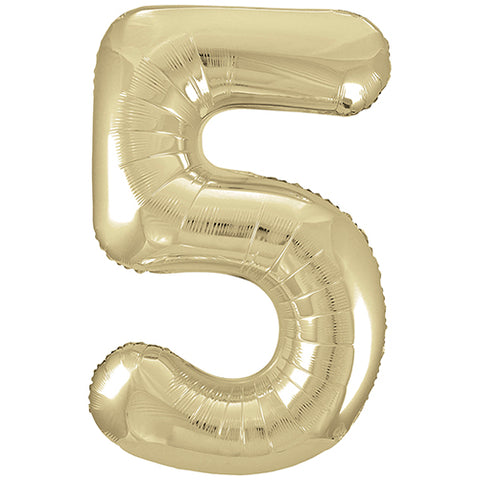 34 Inch White Gold Number 5 Foil Balloon