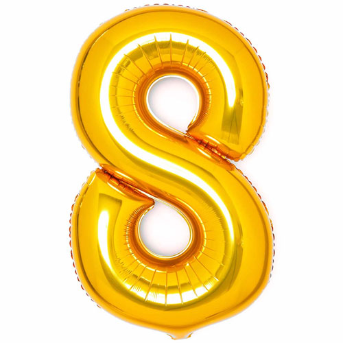 34 Inch Yellow Gold Number 8 Foil Balloon